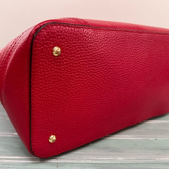 Ralph Lauren Red Leather Satchel With Crossbody Strap - Picture 7 of 14